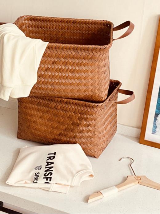 🎐【纯手工仿藤编】出欧美大容量复古编织收纳篮2个装 S5665 商品图0