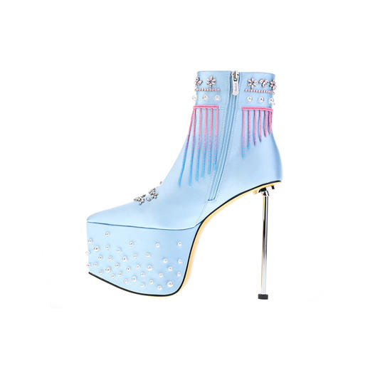 sheme怒歌漫舞系列进口丝绸水晶花朵渐变流苏金属跟新中式女士短靴可定制 商品图1