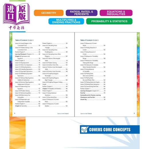 预售 【中商原版】Spectrum Math Workbook Grade 6 2024新版光谱练习册 数学系列 六年级 商品图2