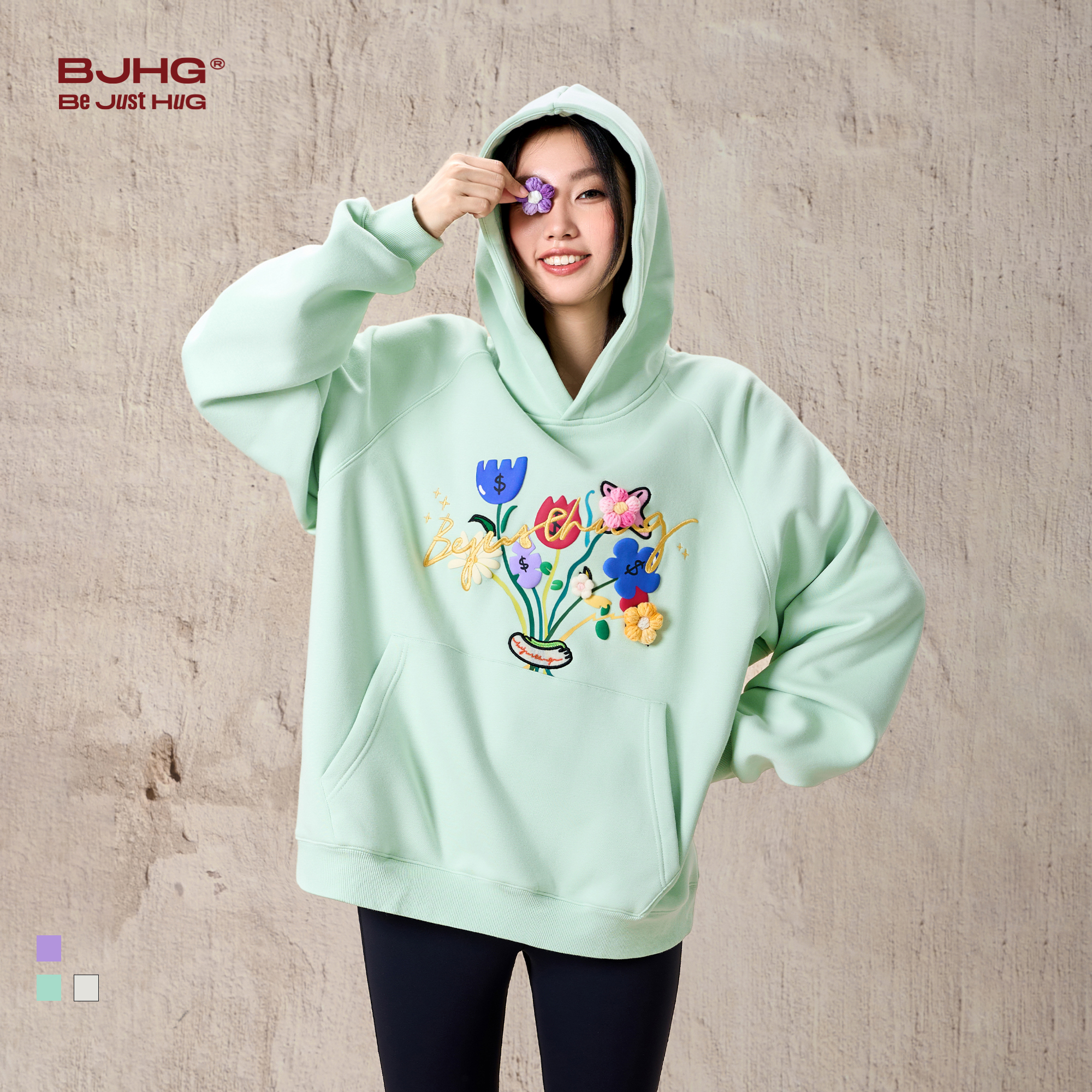 BJHG贴贴卫衣秋季新款趣味连帽卫衣女款美式潮牌慵懒宽松休闲上衣