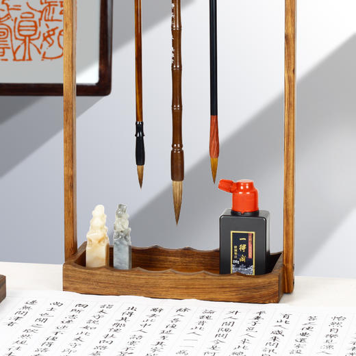 传玺毛笔架檀香木中式笔搁书法用品文房四宝实木笔挂摆件小桥流水创意文房 商品图1