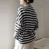 绽放旅行女装488朵【黑白灰系列】黑白条纹宽松落肩九分袖小衫 商品缩略图3