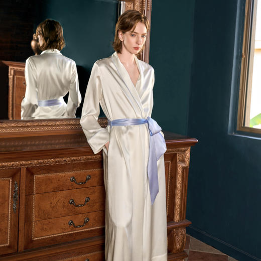 Solo seta25姆米重磅真丝睡袍女桑蚕丝纯色长款浴袍丝绸家居服 商品图2