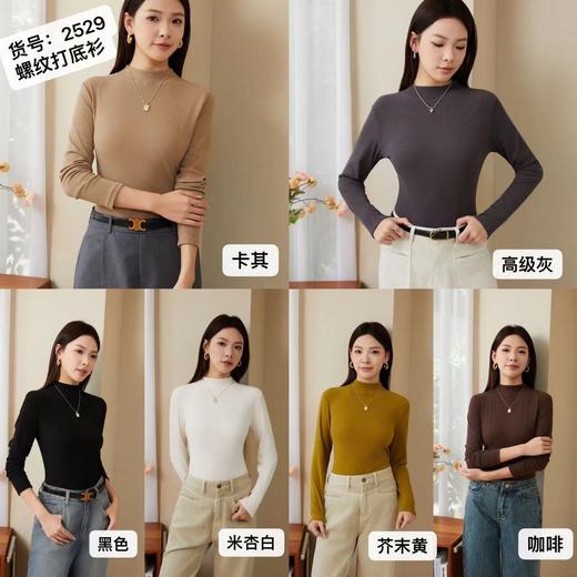 女士聚酯纤维双面磨毛罗纹打底衫2529 商品图0