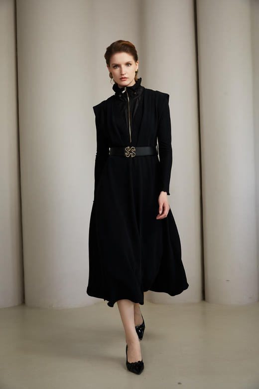 SAFICOO 优雅气质 收腰显瘦 加宽腰带 宽肩连衣裙 商品图0