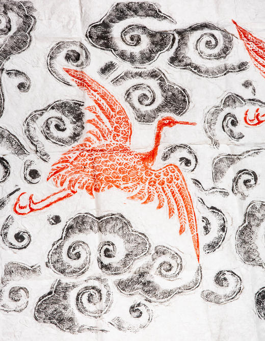 明代仙鹤祥云石刻双色拓片 商品图8