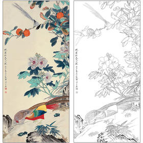 于非闇花鸟工笔画白描底稿《芙蓉锦鸡》临摹勾线高清打印稿HS20