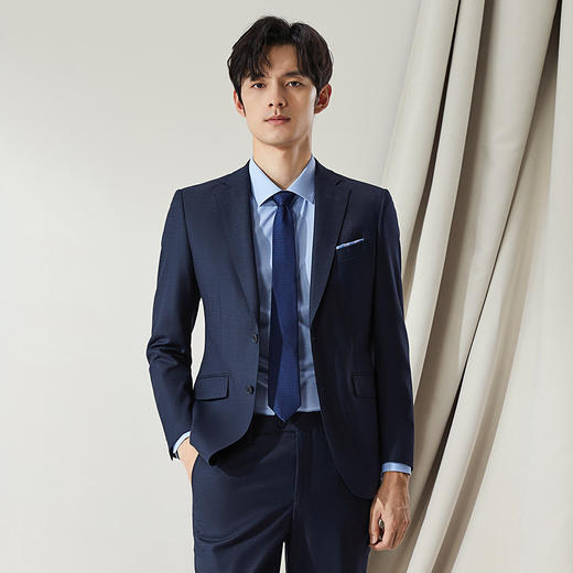 【婚礼季/高端系列】柒牌西装男士套装秋冬新款含羊毛色织格商务休闲礼服	127C70240 商品图1