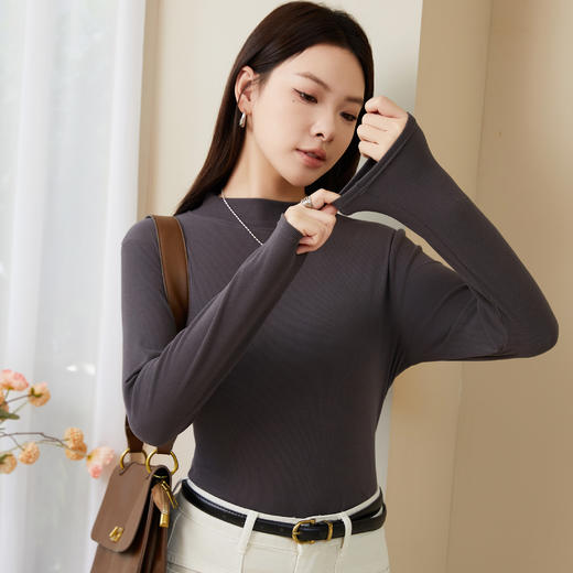 女士聚酯纤维双面磨毛罗纹打底衫2529 商品图6