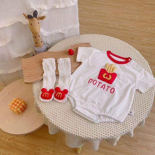 【薯条兜包屁衣+袜子】婴儿衣服夏装包屁衣薄款新生儿男宝宝连体衣超萌百天满月哈衣夏季 商品图3