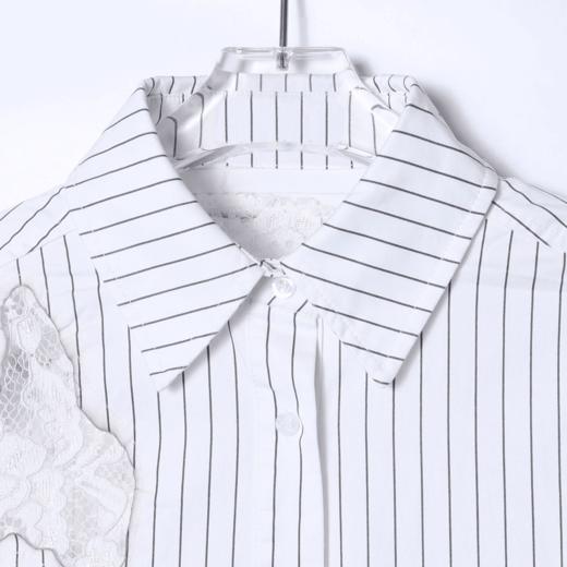 CS116夏季新时尚花边拼接男士衬衫百搭条纹印花上衣宽松经典短袖 商品图3