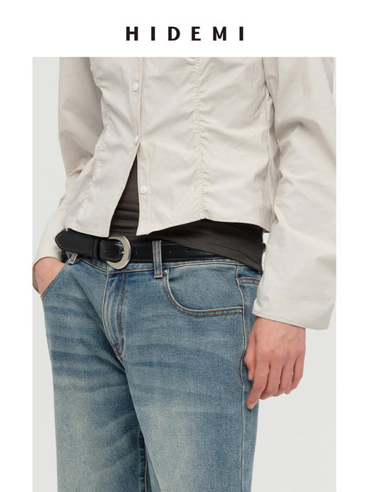 HIDEMI哑光银扣宽版真皮腰带皮带 黑色牛皮/棕色麂皮 商品图4