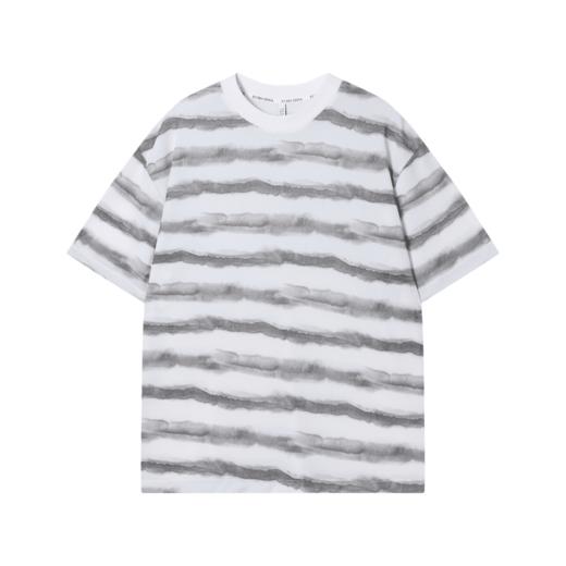 T1503新款时尚印染条纹男士T恤潮流百搭休闲上衣宽松复古小众T恤 商品图1