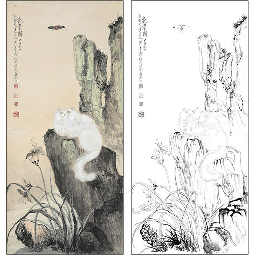 于非闇花鸟工笔画白描底稿《耄耋图》临摹勾线高清打印稿HS37 商品图0