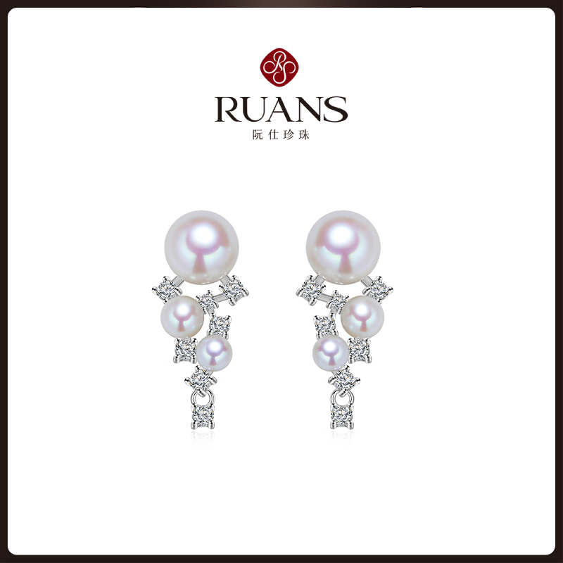 阮仕三月繁花系列 S925银淡水珍珠耳饰  3.5-4/4-4.5/7-7.5mm 圆 极微瑕 极强光