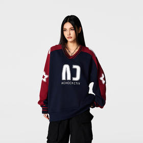 【Achock官方店】美式高街拼色设计感卫衣长袖学院风oversize上衣