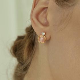 Oflye潮流饰品  粉色猫眼石耳钉女新款耳环甜美温柔风小众耳饰