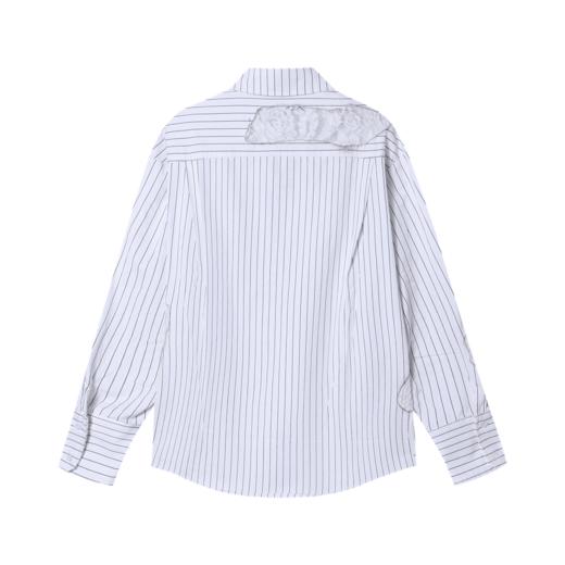 CS116夏季新时尚花边拼接男士衬衫百搭条纹印花上衣宽松经典短袖 商品图2