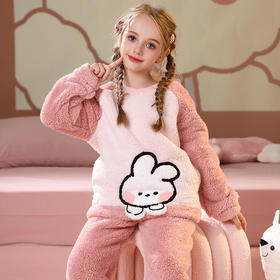 【品牌优选】芬腾布朗熊儿童睡衣珊瑚绒女童加绒加厚套装女孩宝宝中大童家居服