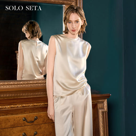 Solo seta22姆米重磅真丝宽肩无袖背心女桑蚕丝纯色上衣秋冬新款 商品图0