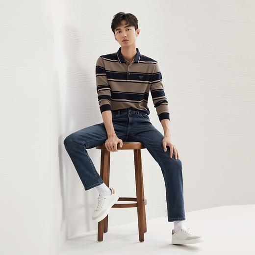 【不变形领】柒牌撞色条纹长袖Polo衫男2024秋季新款休闲翻领上衣	127T70380 商品图3