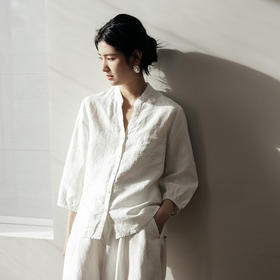 绽放旅行女装462朵【黑白灰系列】轻薄亚麻褶皱肌理感中式小衫