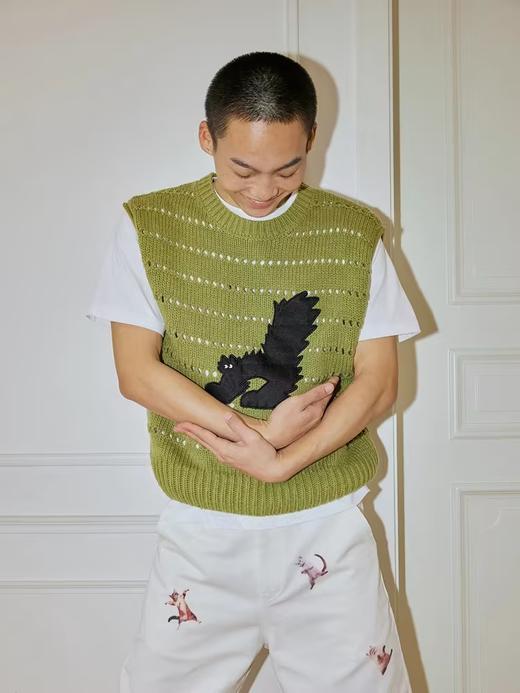 Mood Like Me/MMY2405/炸毛木木猫贴布绣镂空毛衣马甲背心 商品图3