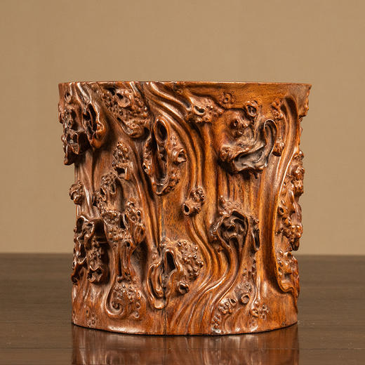 清 黄花梨雕树瘤笔筒 商品图0