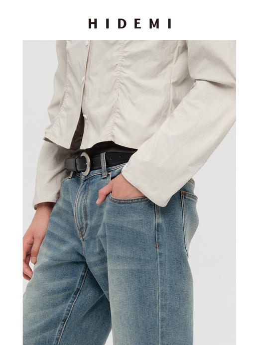 HIDEMI哑光银扣宽版真皮腰带皮带 黑色牛皮/棕色麂皮 商品图6