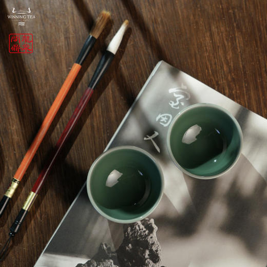 龙泉问鼎梅子青刻绘安己杯(醉翁亭)（缺货） 商品图1