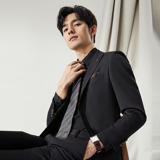 【婚礼季/高端系列】柒牌西装男士套装秋冬新款商务休闲暗条纹含羊毛西服	127C70140 商品图1