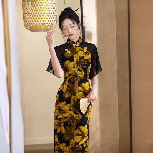 改良旗袍日常国风，修身大袖新中式长款轻薄连衣裙XL-1003 商品图1