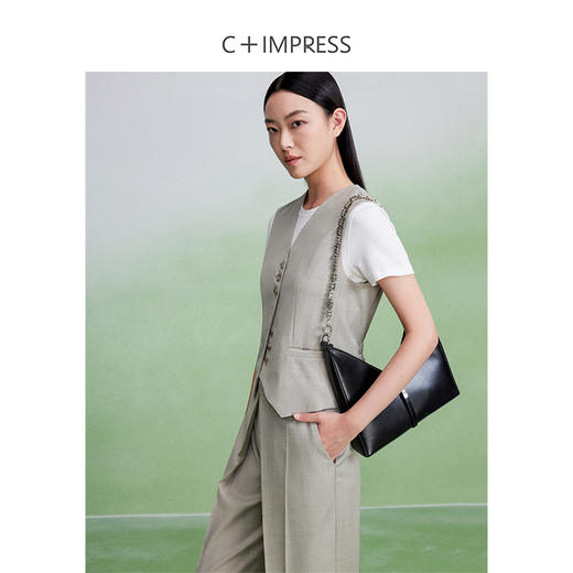 【清仓】西嘉老钱风马甲套装|混色肌理精纺羊毛经典无领马甲+对褶显瘦阔腿裤MJ2403009 商品图1