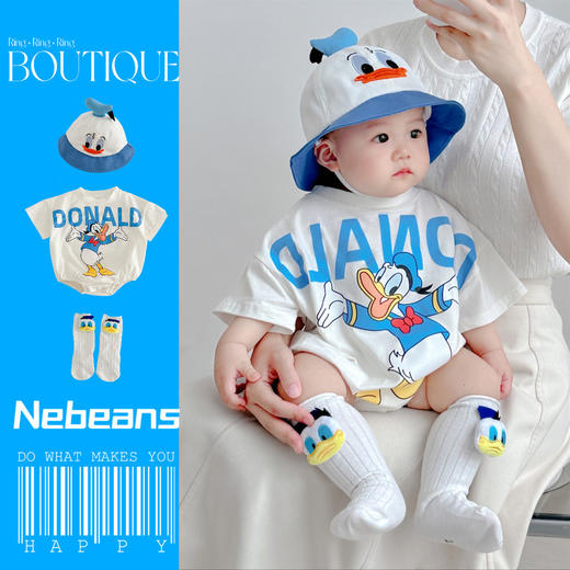 版权保护！卡通唐老鸭男女宝三角包屁衣夏天柔软棉质宝宝哈衣爬服 商品图0