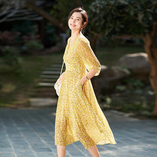 CS 75210 碎花真丝收腰气质桑蚕丝连衣裙 商品图2