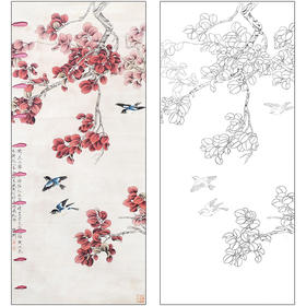 于非闇花鸟工笔画白描底稿《工笔花鸟》临摹勾线高清打印稿HS21