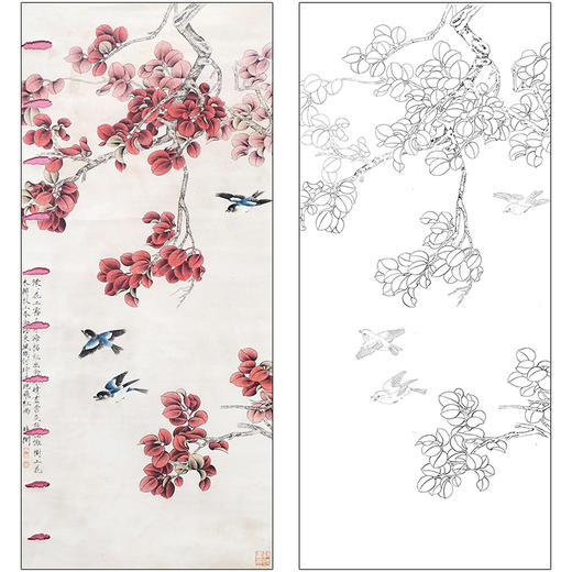于非闇花鸟工笔画白描底稿《工笔花鸟》临摹勾线高清打印稿HS21 商品图0