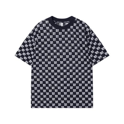 T1510夏季新款时尚黑白棋格印花男士短袖潮流宽松休闲上衣小众复古T恤 商品图1