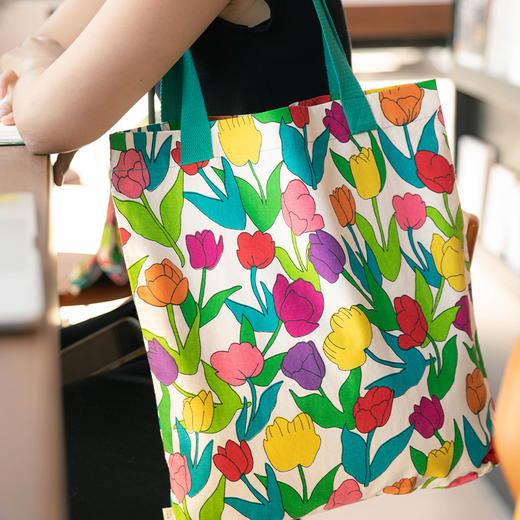 郁金香帆布手提袋环保购物袋买菜布袋子折叠便携结实耐用单肩包 商品图1