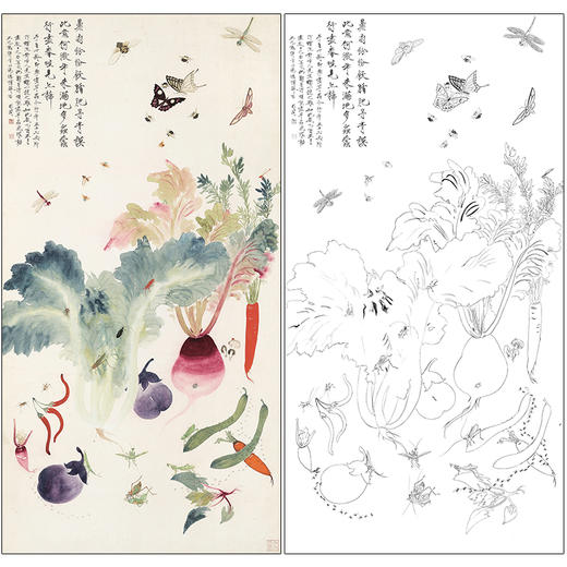于非闇花鸟工笔画白描底稿《蔬果百虫》临摹勾线高清打印稿HS34 商品图0