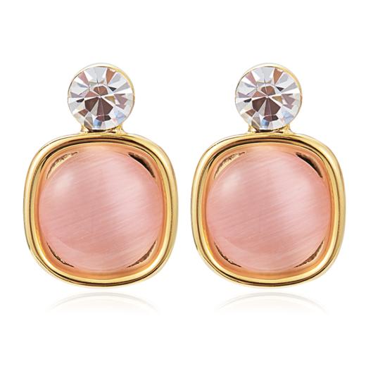 Oflye潮流饰品  粉色猫眼石耳钉女新款耳环甜美温柔风小众耳饰 商品图4