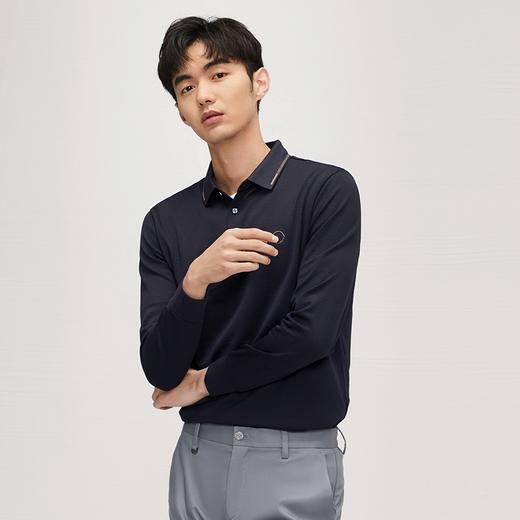【含羊毛】柒牌男士polo衫长袖秋季新款满身提花时尚潮流翻领上衣	127T70460 商品图1