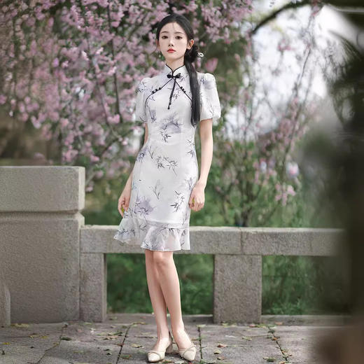 新中式中国风修身日常素雅墨竹文艺旗袍 XL24158 商品图4