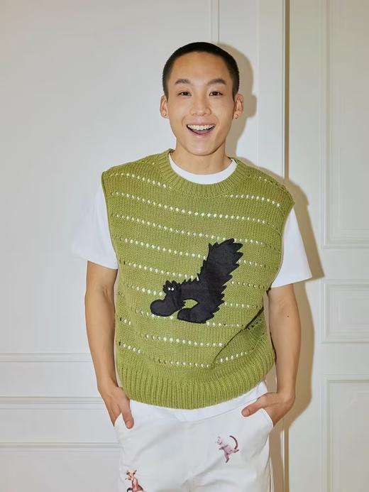 Mood Like Me/MMY2405/炸毛木木猫贴布绣镂空毛衣马甲背心 商品图2