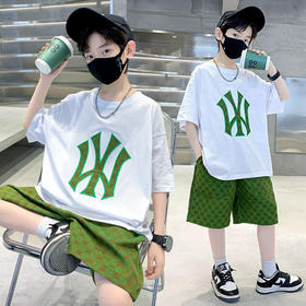 【潮酷帅气两件套】男女宝宝韩版夏季套装儿童夏季新款字母圆领短袖上衣下裤两件套