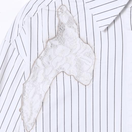 CS116夏季新时尚花边拼接男士衬衫百搭条纹印花上衣宽松经典短袖 商品图4