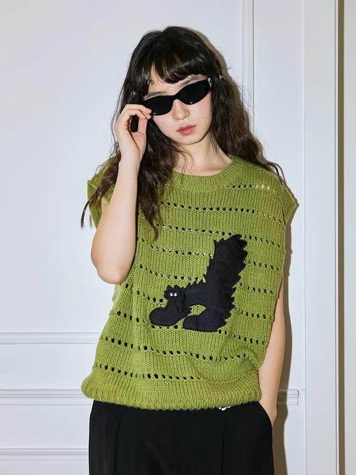 Mood Like Me/MMY2405/炸毛木木猫贴布绣镂空毛衣马甲背心 商品图1