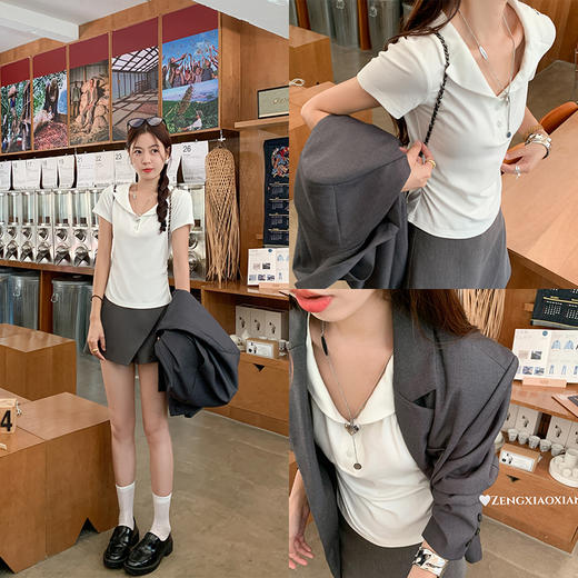 <曾小咸推荐>2色翻领修身短袖T恤 商品图1