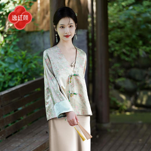 逸红颜明月优选#23姆米非遗工艺宋锦新中式外套「烟翠」 商品图1