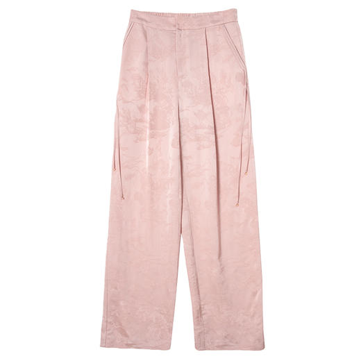 西嘉王炸设计 鎏光感全人丝提花新中式套装女围裹式衬衫直筒西裤 商品图5